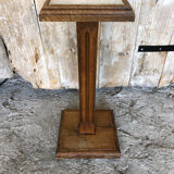 Vintage carved solid wood pedestal table with marble top