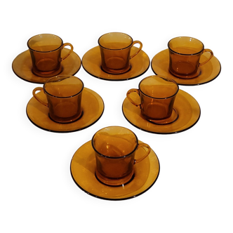 6 tasses à café et leurs soucoupes Duralex - vintage