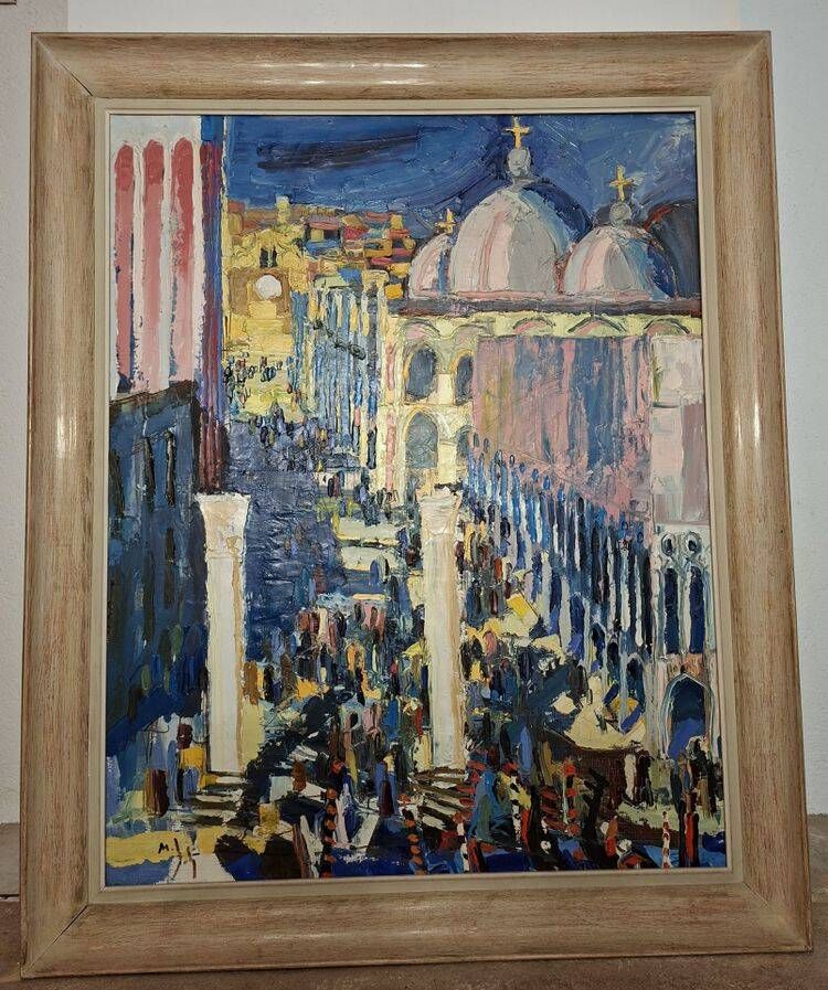 Important oil on canvas depicting the Piazzetta in Venice.