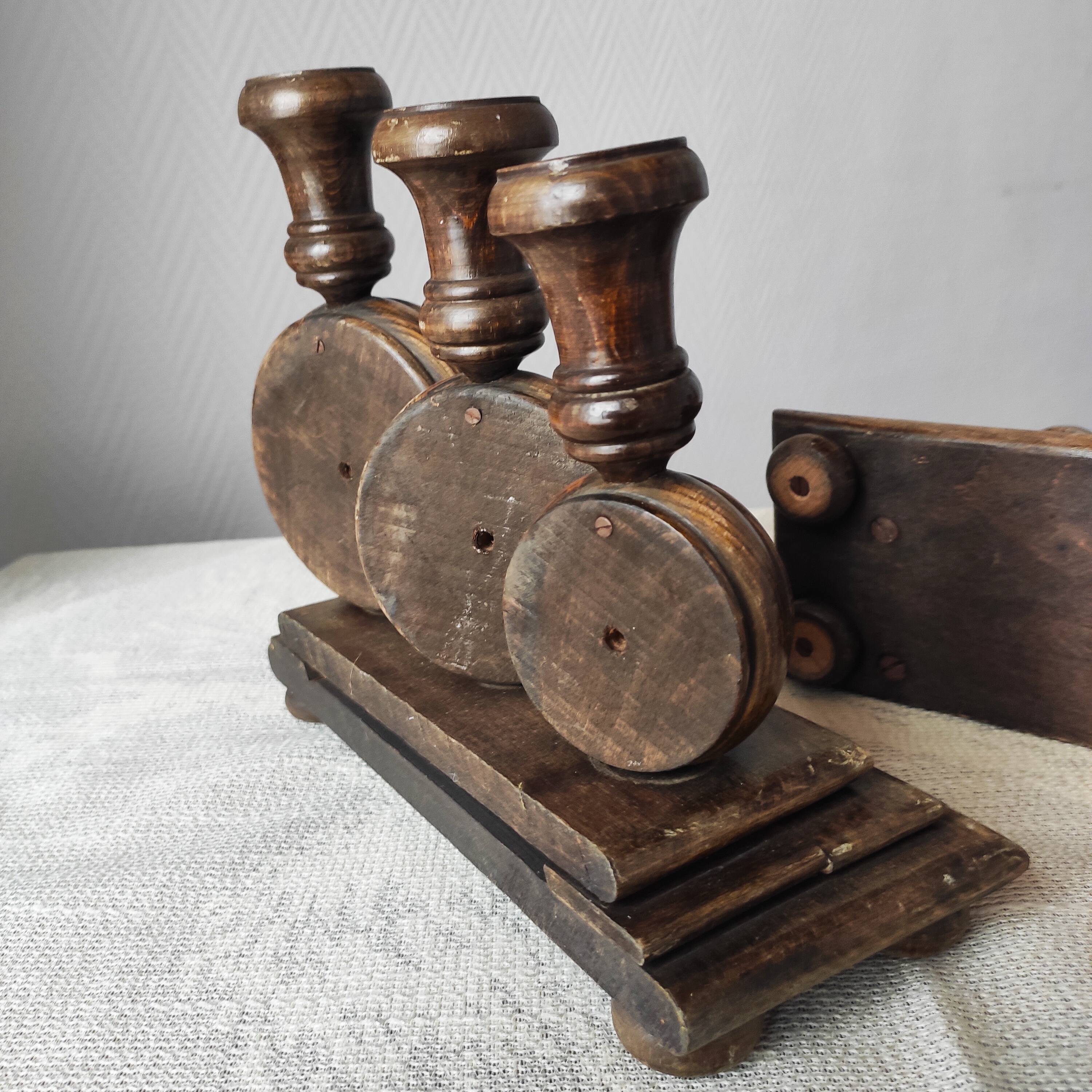 Brutalist turned wood candlestick holders – vintage 50s-60s