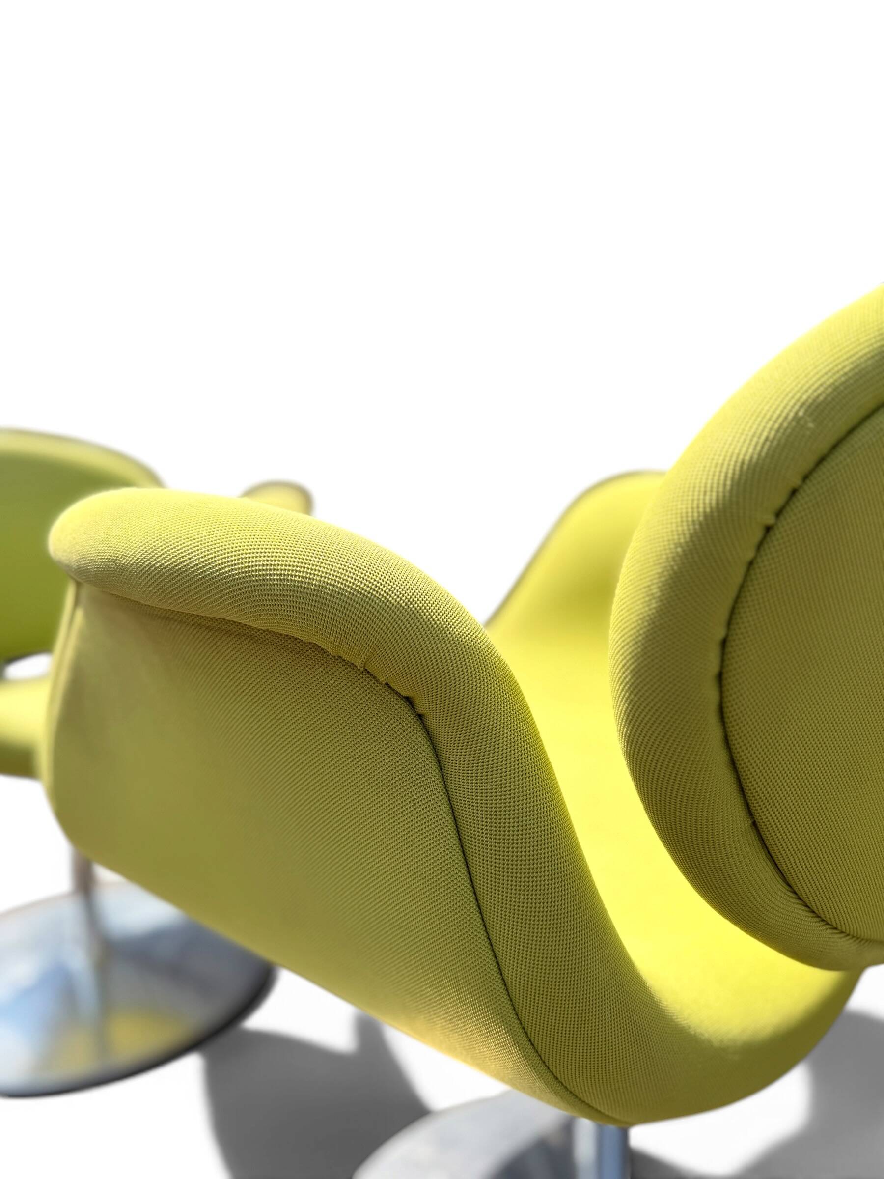 Pair of Little Tulip armchairs by Pierre Paulin for Artifort in green fabric.
