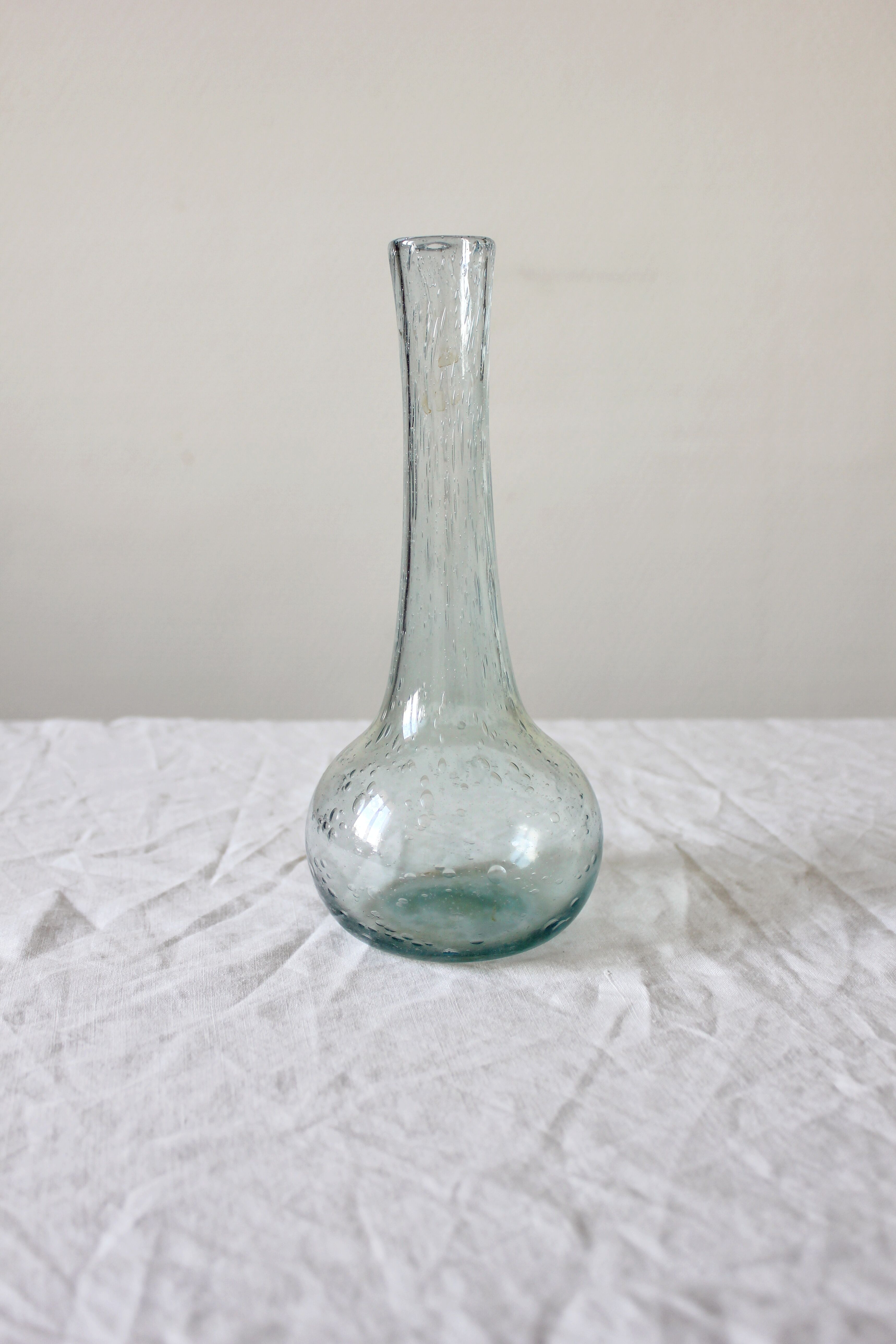 Biot vintage light blue bubbled blown glass soliflore vase