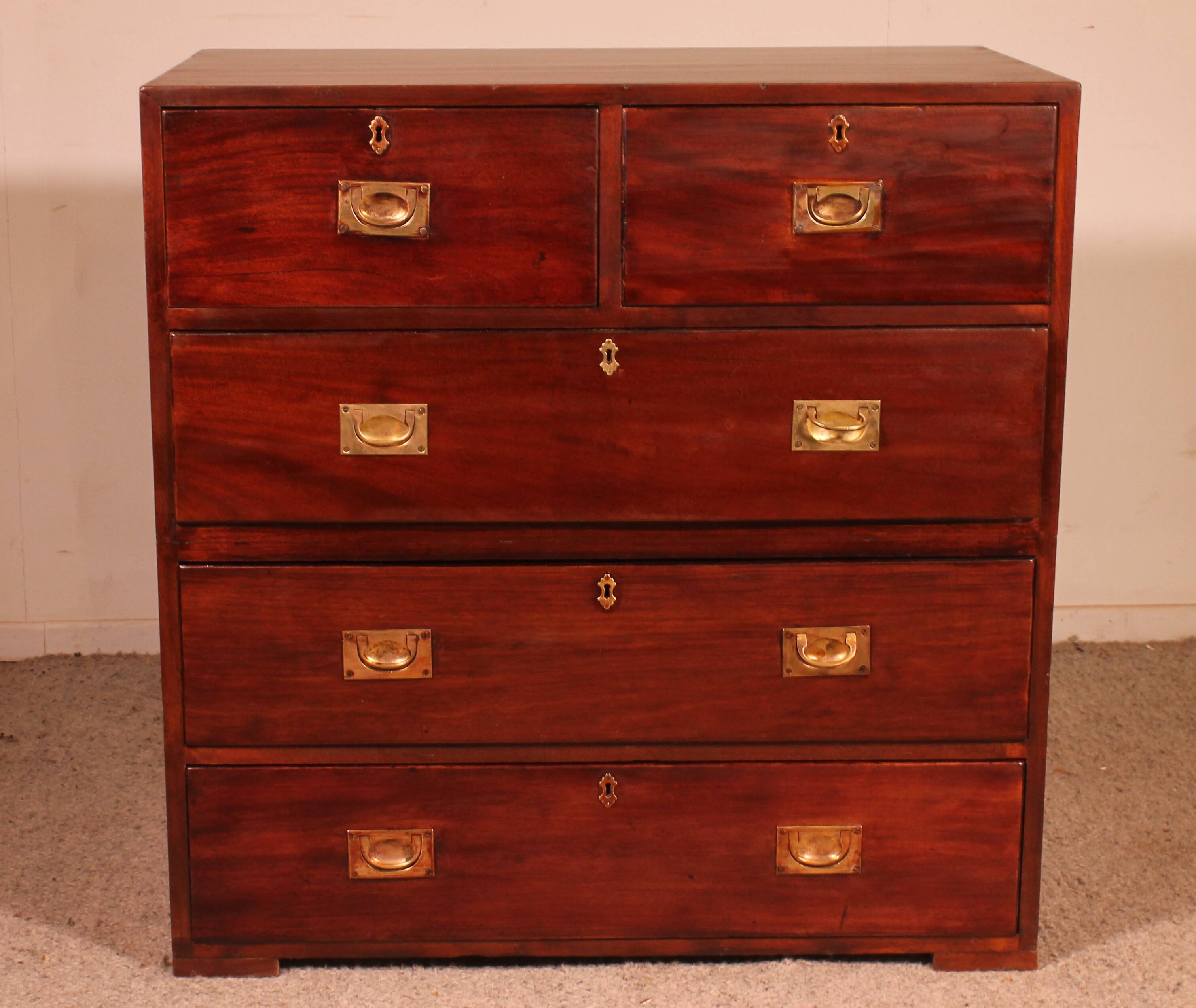 Military or Naval Chest of Drawers in Mahogany - 19th Century