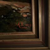 Oil on canvas riverside late 19th century monogram AT