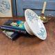 Antique compote dish Faïencerie de Lyon Marine, ironstone with blue-green decoration, 19th century.