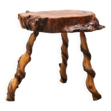 Brutalist tripod wooden side table, 1950s