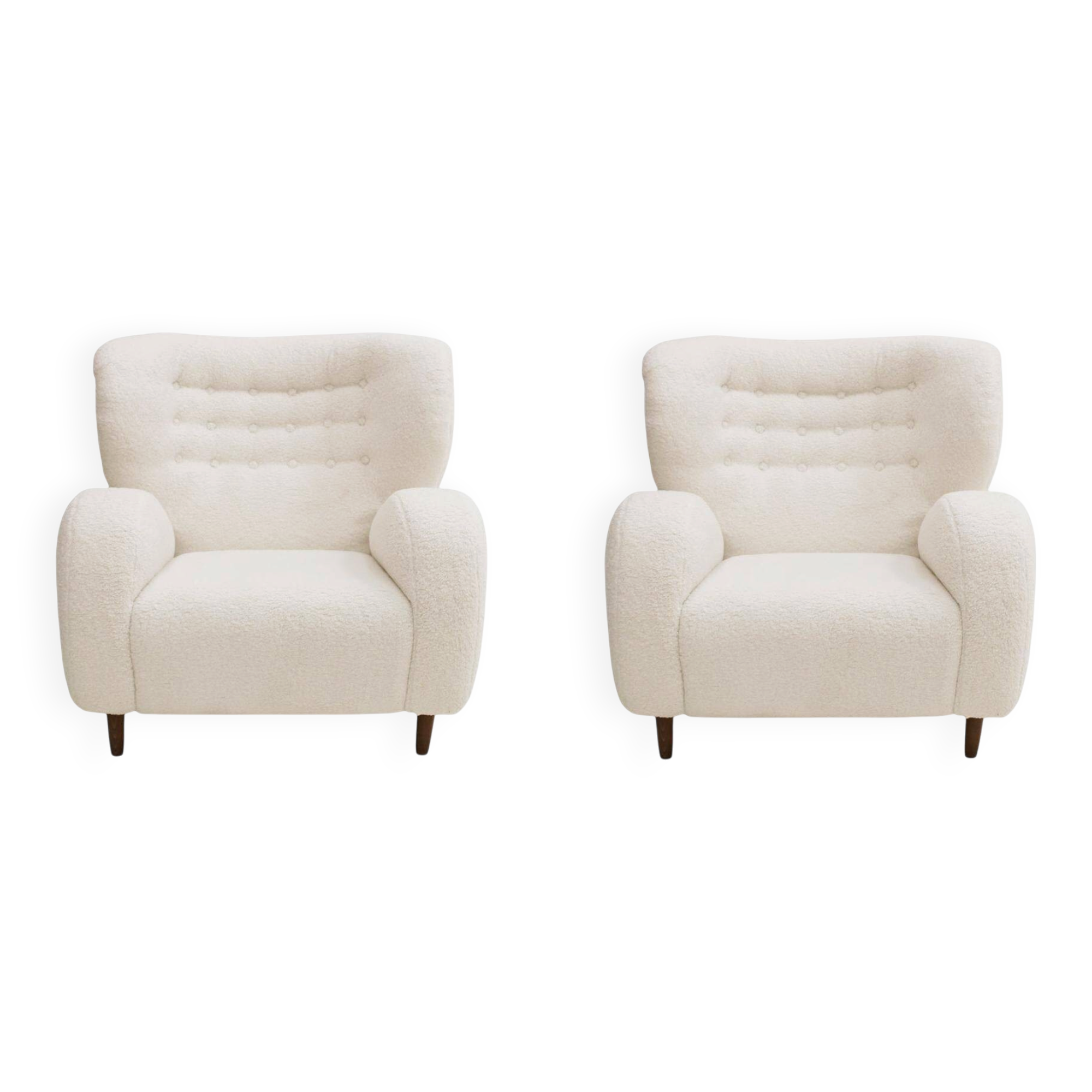 Late 20th Century Wool and Solid Wood Pair of Armchairs, Norway