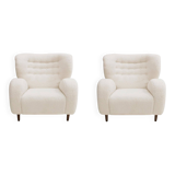 Late 20th Century Wool and Solid Wood Pair of Armchairs, Norway