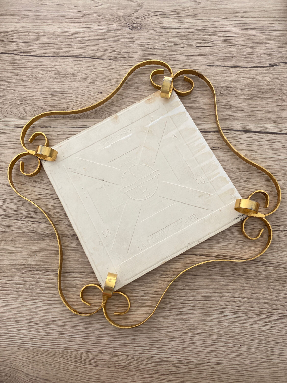 Vintage pink and gold faience floral trivia La Ferté Gaucher France