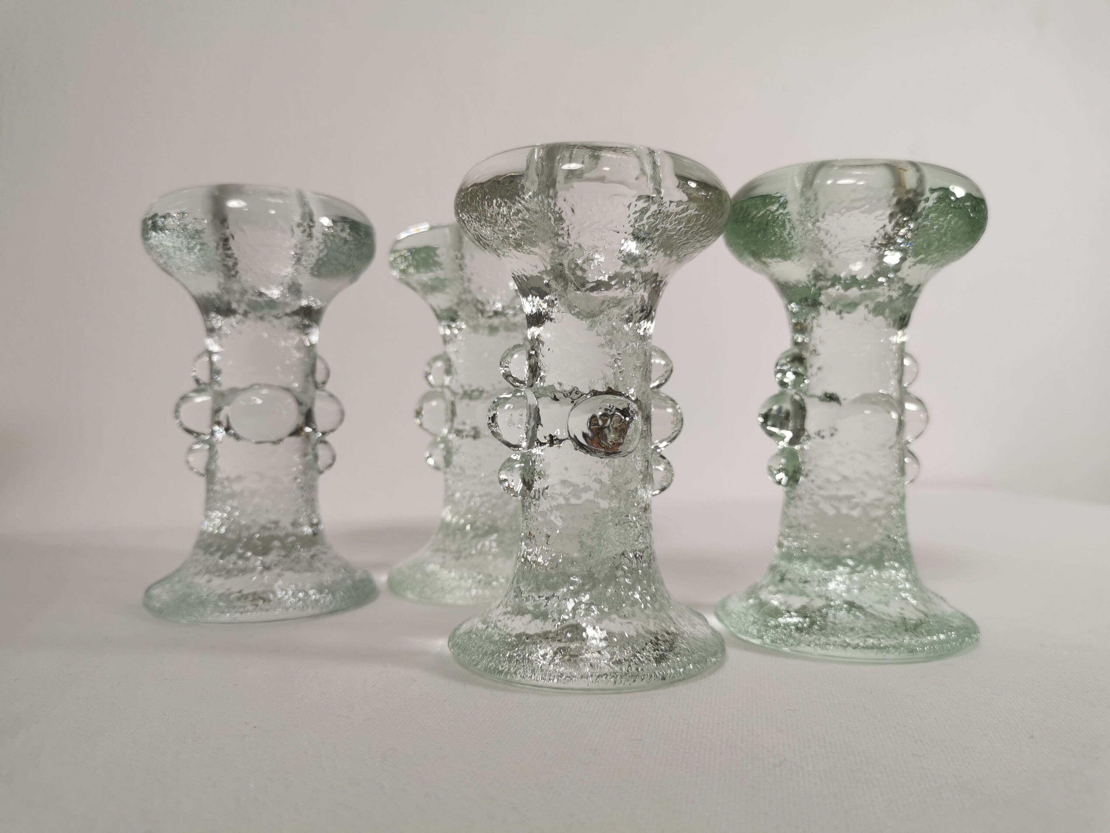 Set of four crystal glass candle holders by Staffan Gellerstedt for Pukeberg Glasbruk