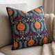Silk Embroidered Pomegranate Design Cushion Cover. Navy Blue Throw Pillow Case. Traditional Accent Pillow