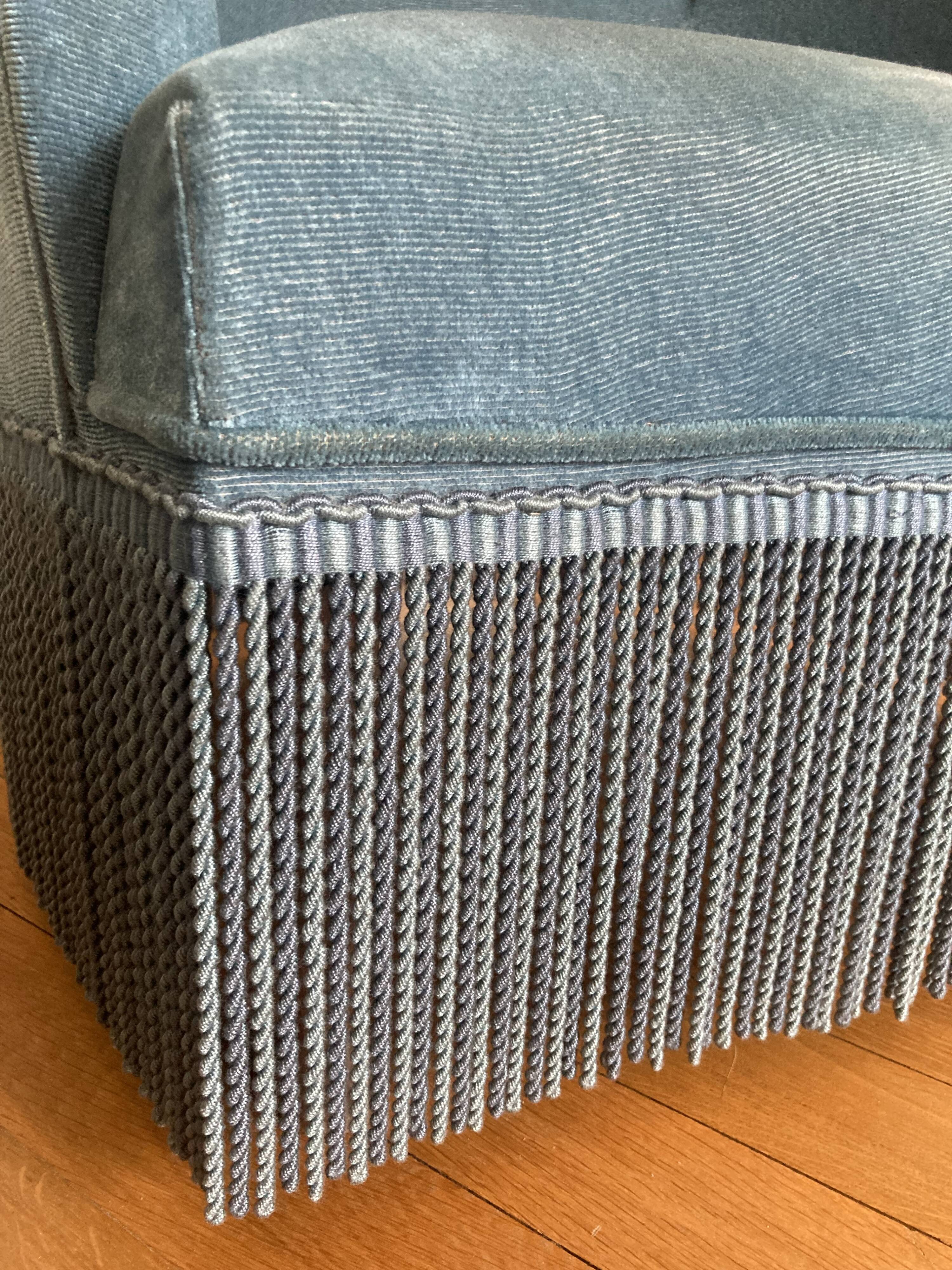 Pair of blue velvet toad armchairs from the 60s