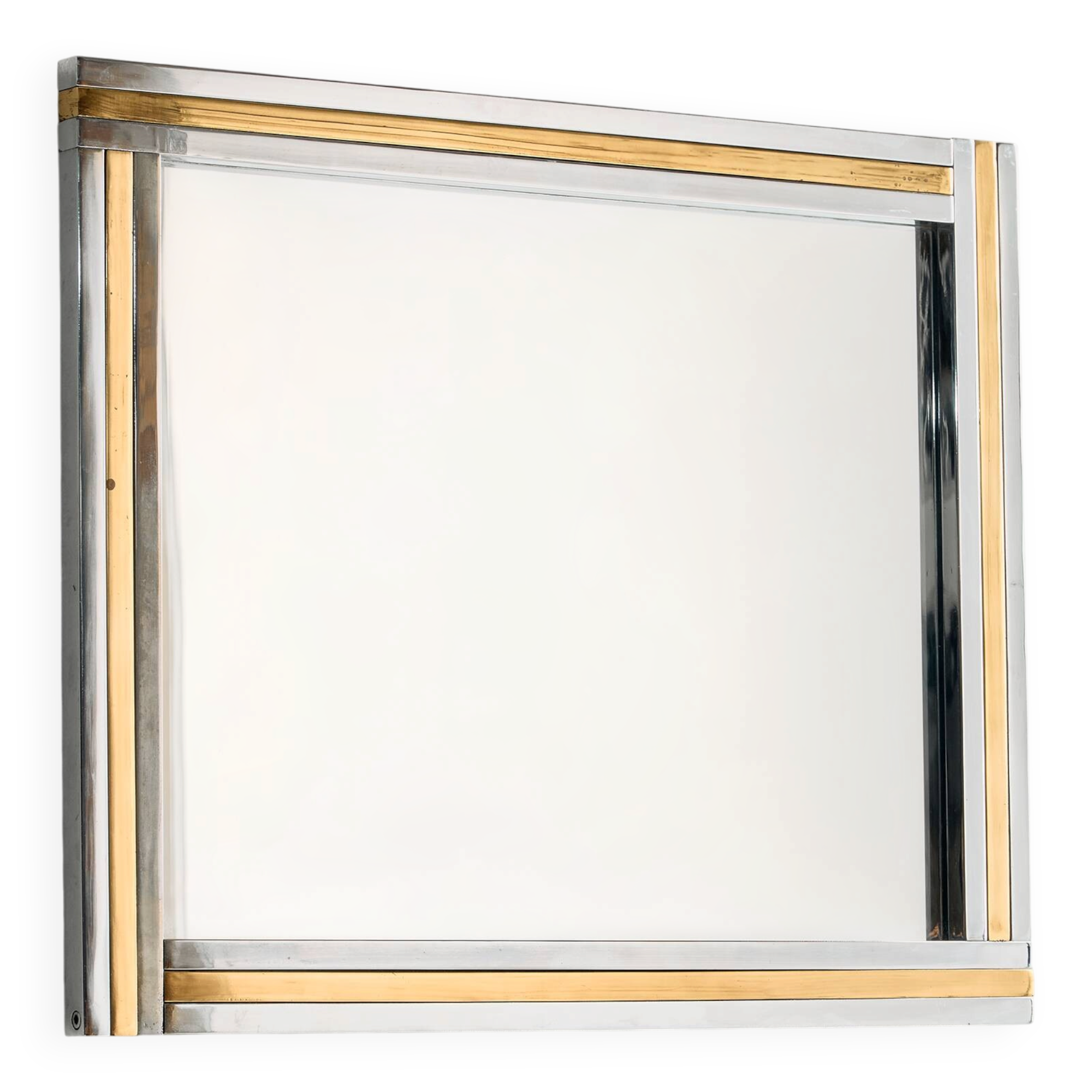 Miroir encadré en laiton et chrome