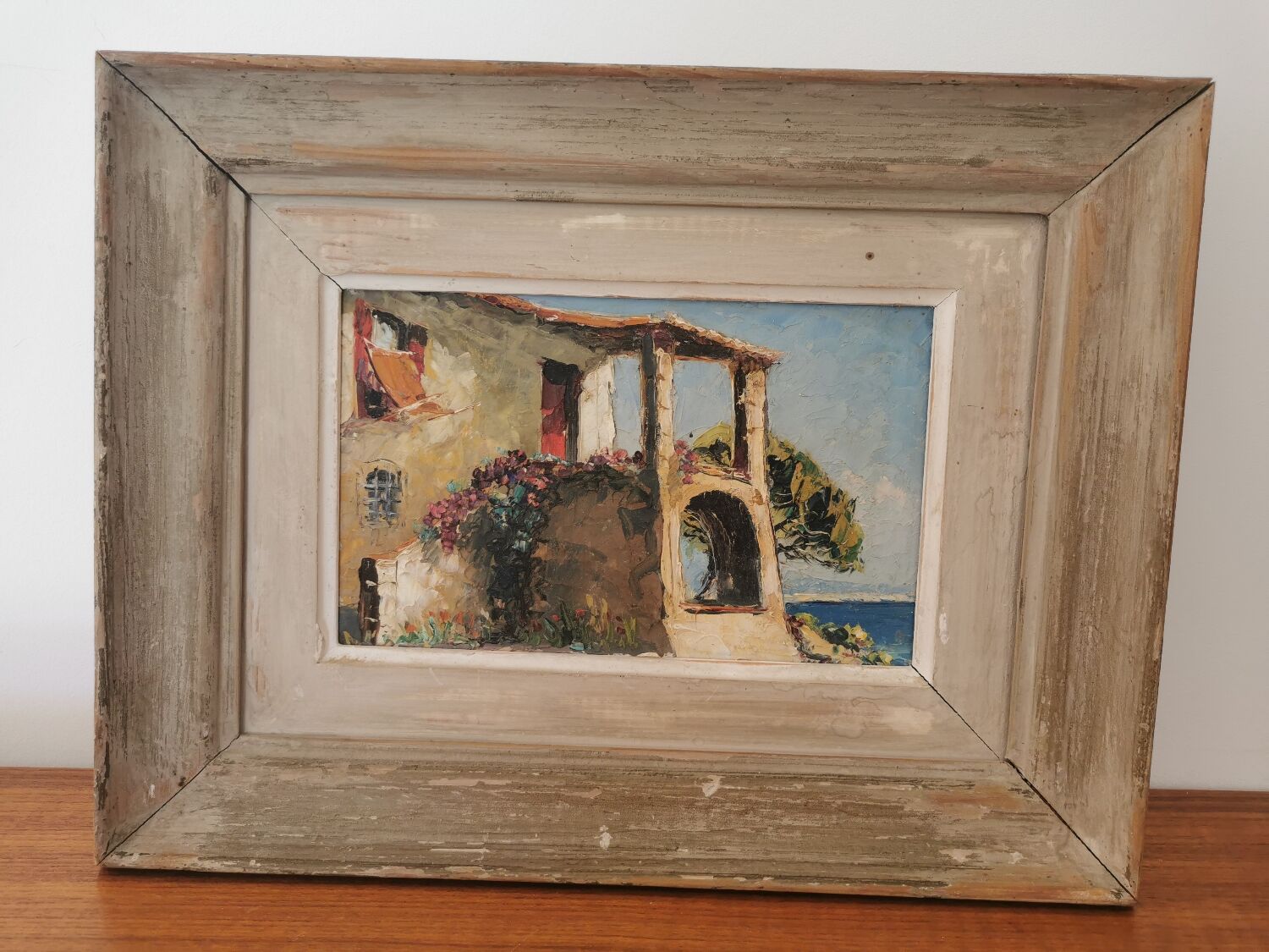 Huile sur toile, tableau encadré paysage du sud