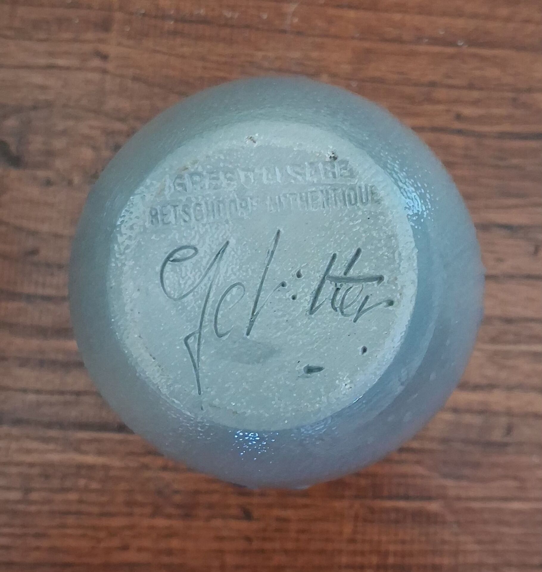 Cobalt blue Alsace stoneware soliflore vase signed Schmitter vi
