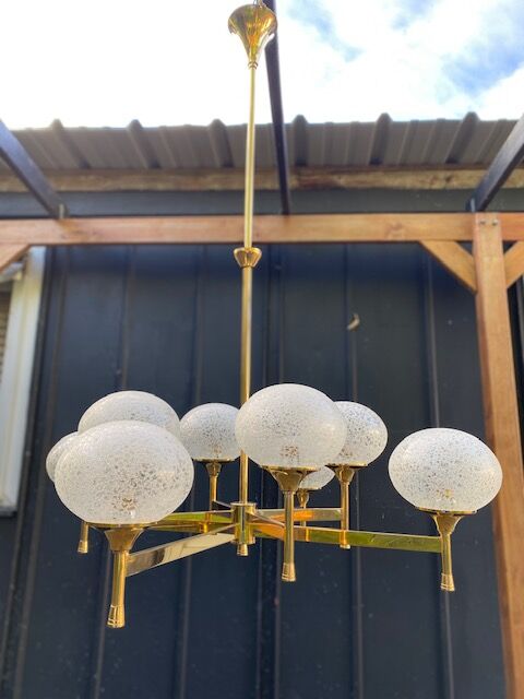 Lustre doré 8 globes vintage 1970