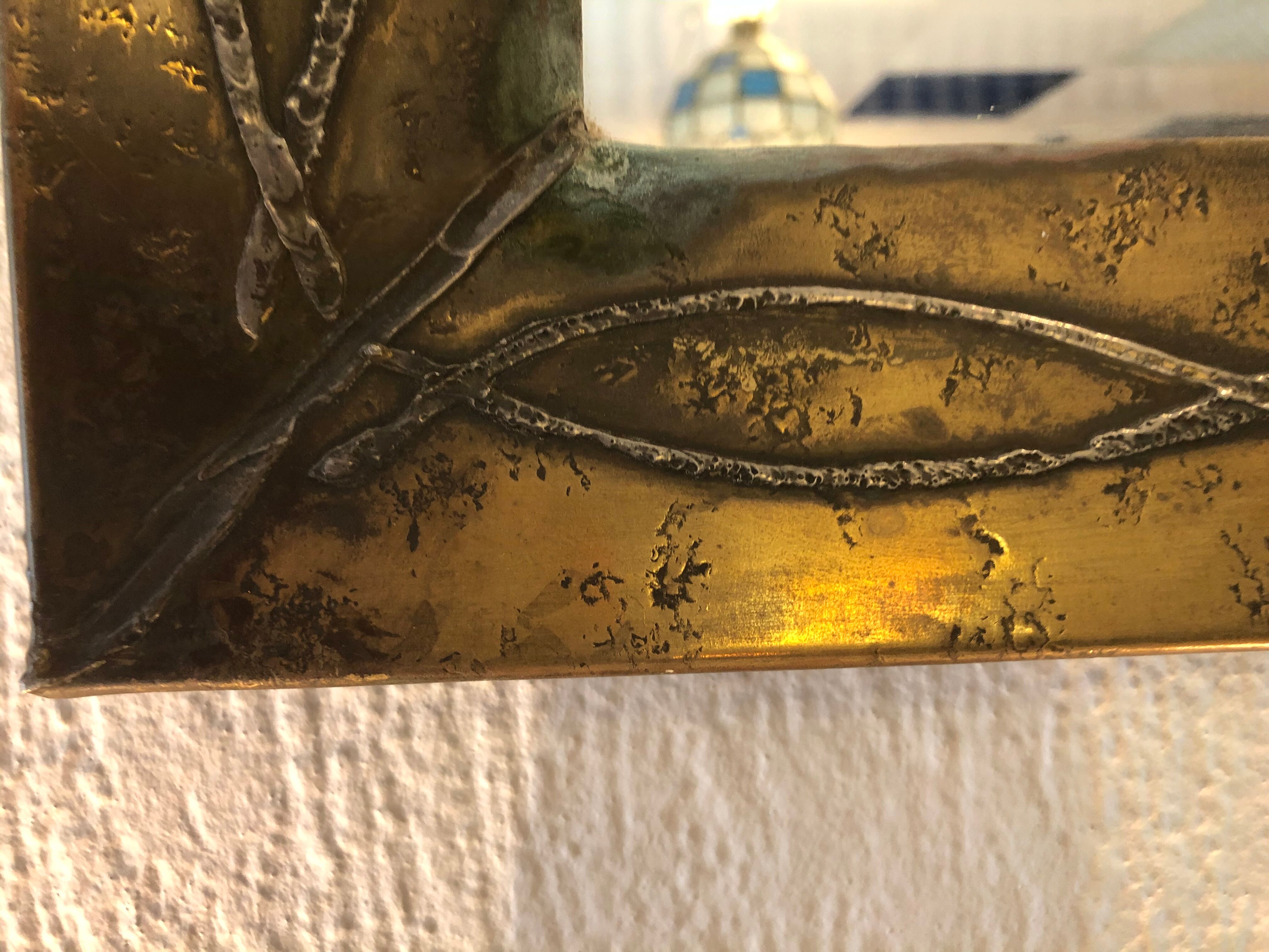 Brutalist mirror in copper and tin circa 1960