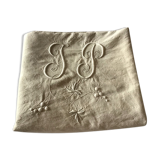 Drap en toile de lin 2 personnes marqué JP