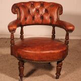 small shepherdess or armchair in mahogany and cognac leather - 19th century