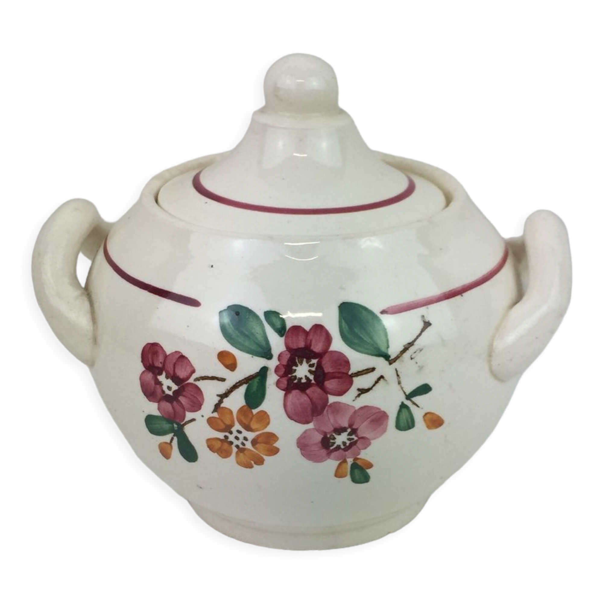 Old sugar bowl with floral decoration Made in France Sarreguemines