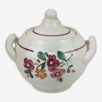 Sugar pot Made in France Sarreguemines Old floral decoration