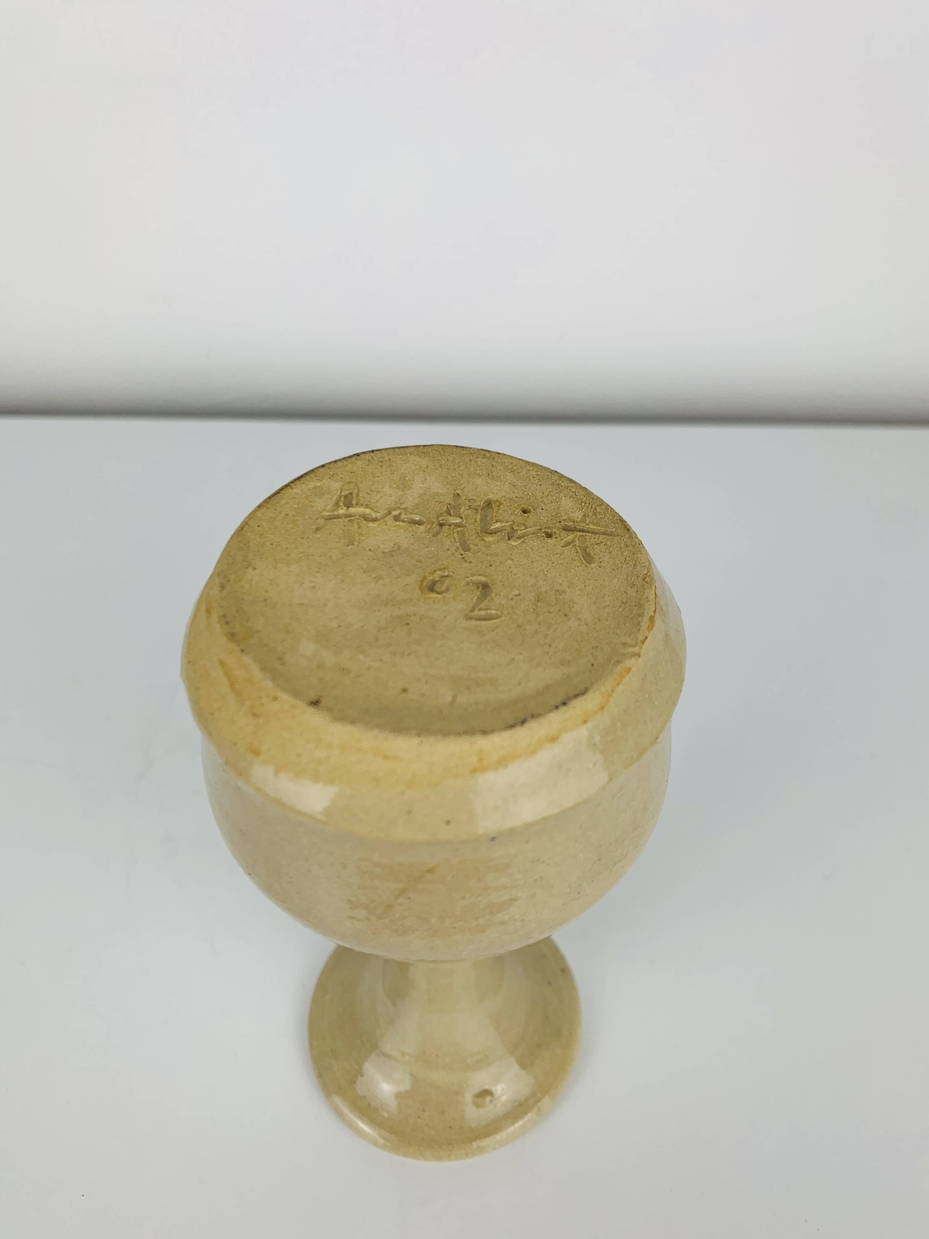 Vase céramique beige, col évasé, vintage