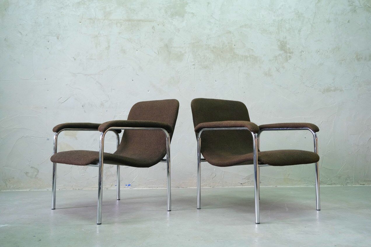 Mid-Century Easy Chairs in Tubular Steel from Thonet, 1970s, Set of 2.
