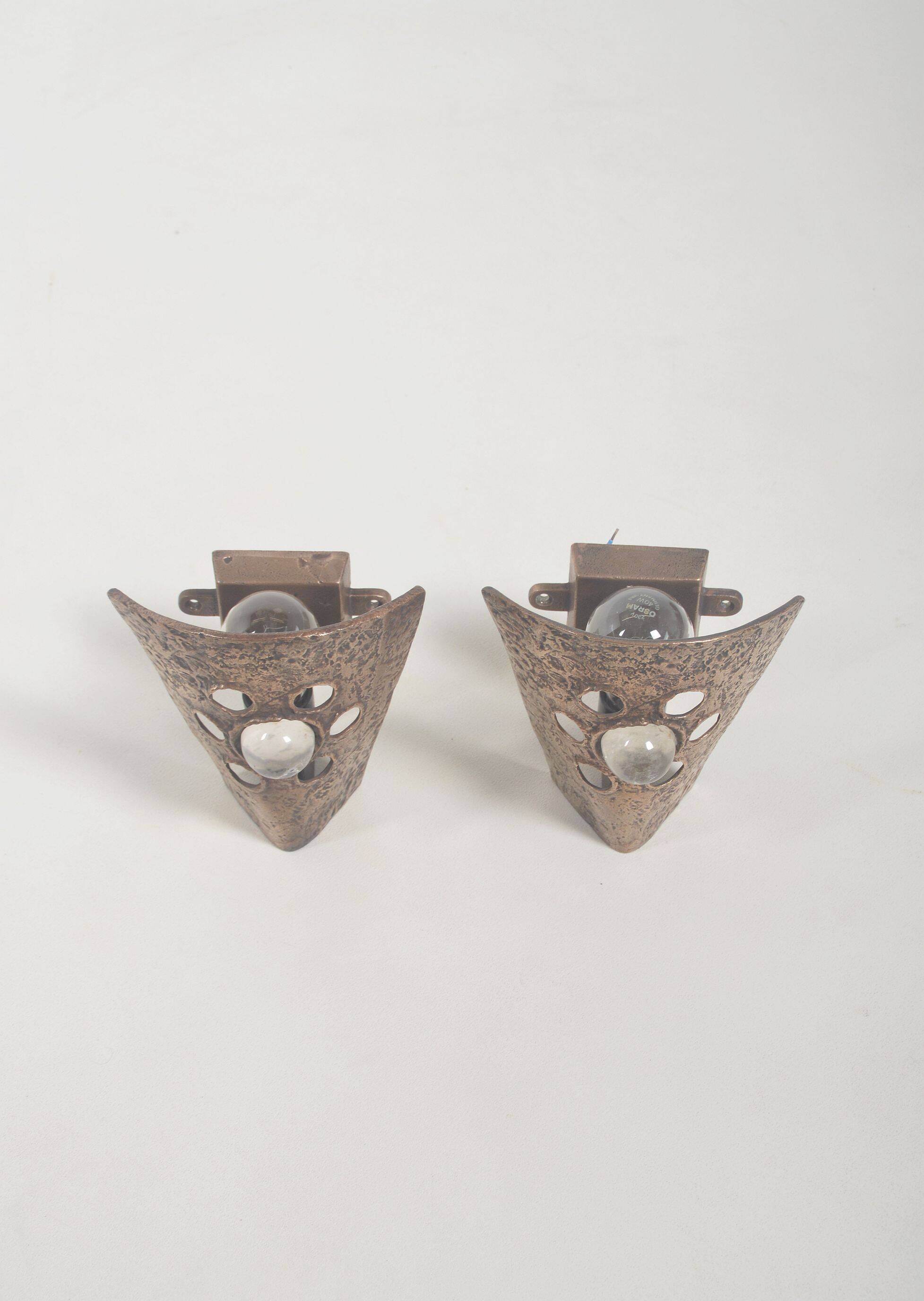 Set of Brutalist wall lamps in bronze, 1960s