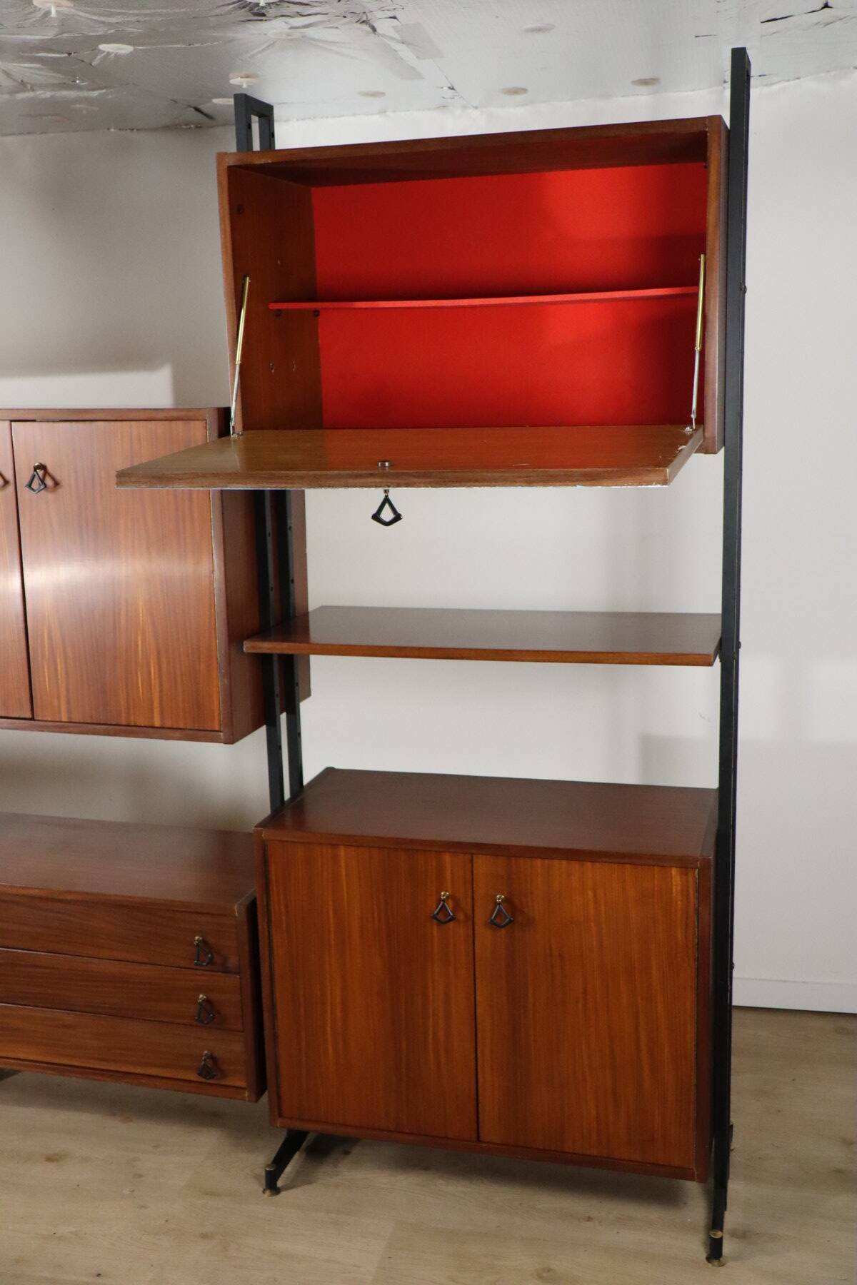 Vintage Italian bookcase in wood and metal, 1960