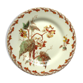 Assiette art nouveau porcelaine opaque polychrome signée gien, bégonias