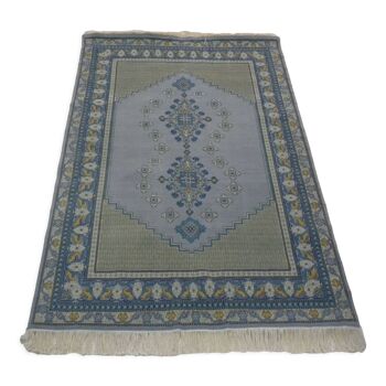 Vintage oriental carpet Tunisian blue handmade woven wool