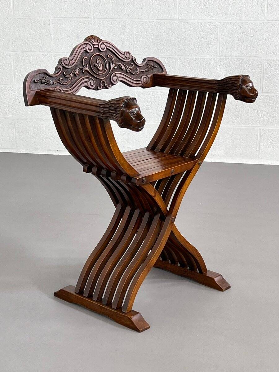 Vintage Carved Wooden Folding Chair