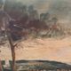 Painting on wood landscape by the water