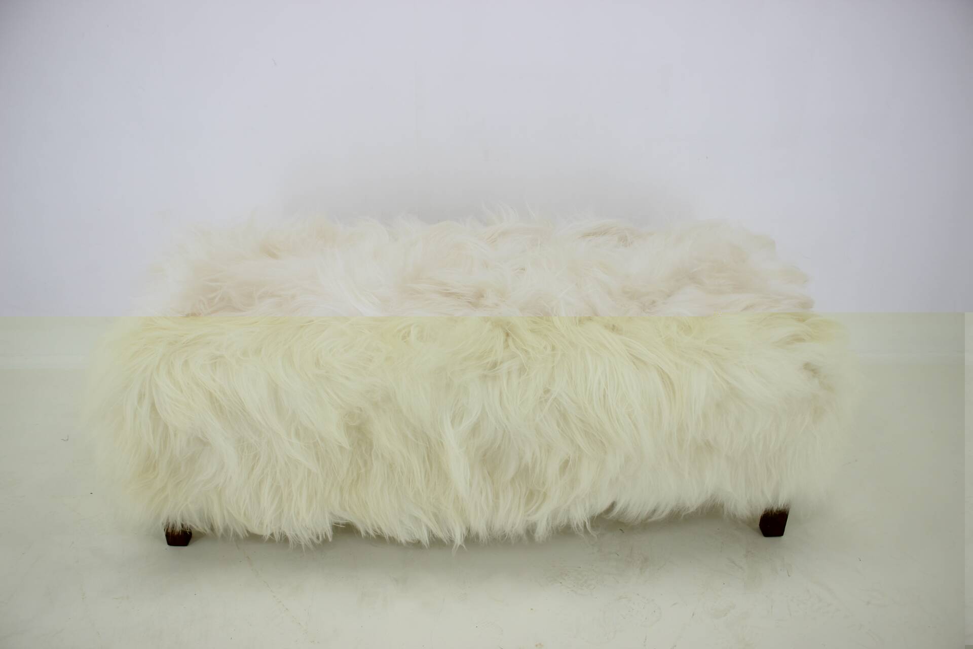 1930s Extraordinary Art Deco Ottoman in Sheepskin Upholstery, Czechoslovakia