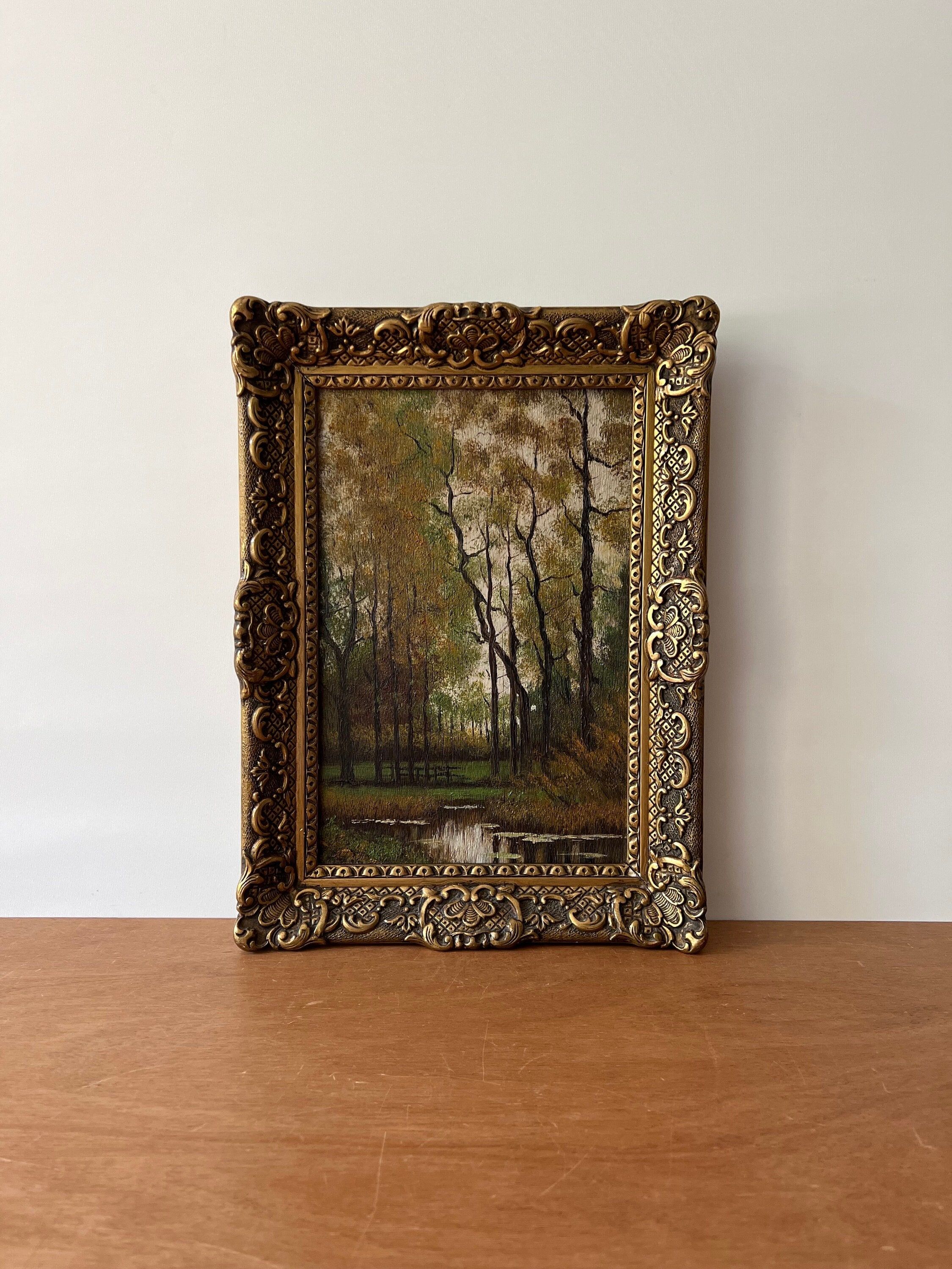 1950s Landscape, Framed Forest Landscape Oil Painting, Forest Oil Painting