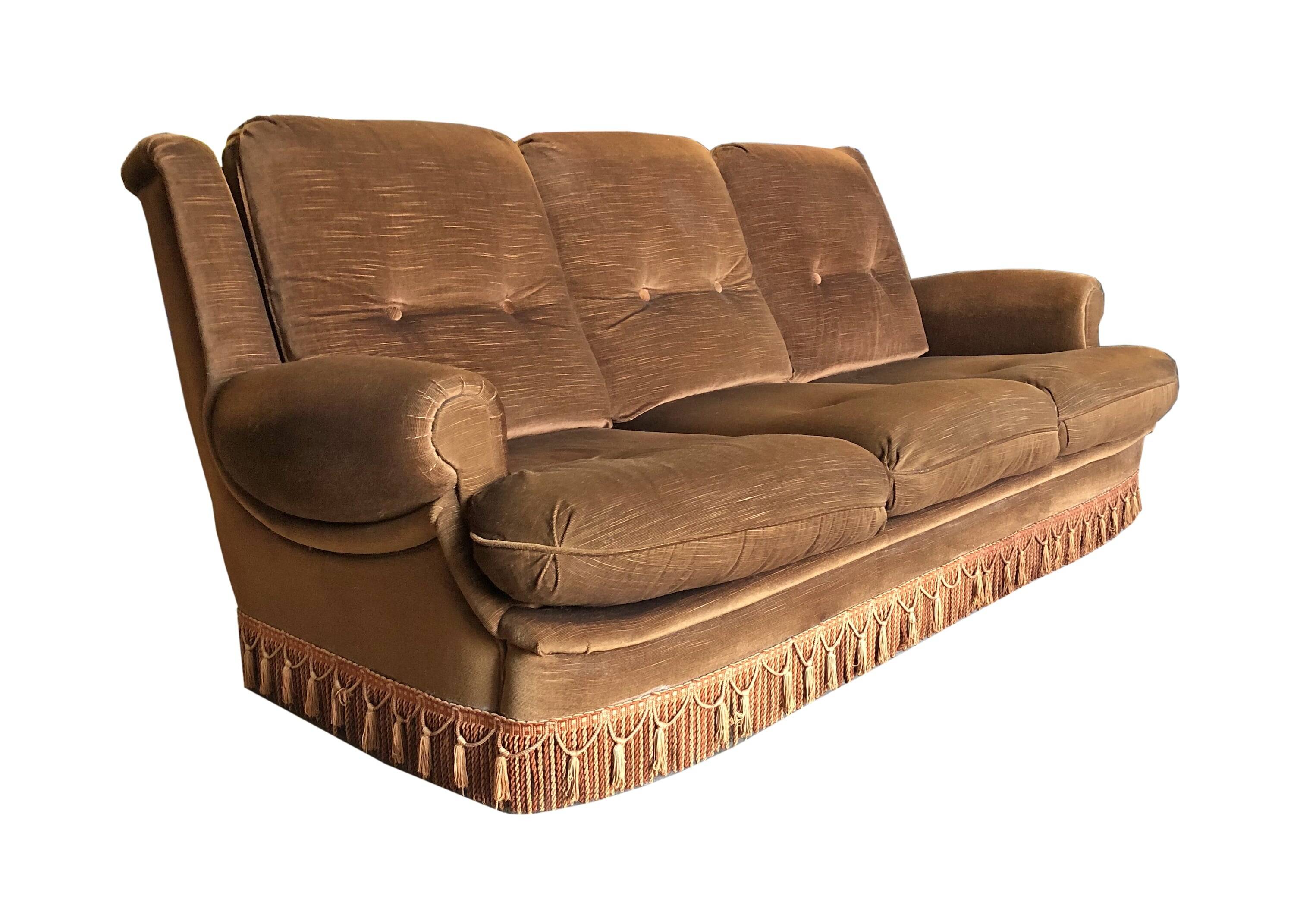 Vintage 3-seater brown velvet sofa - 60s/70s