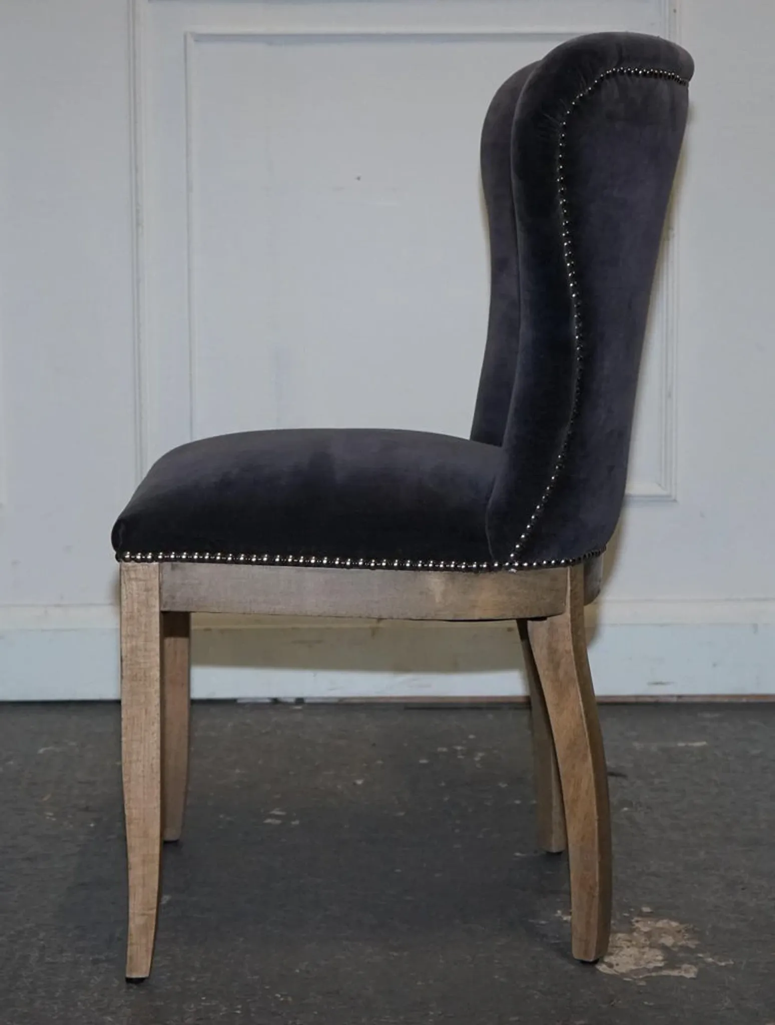 Vintage Office or Dining Chair in Navy Blue Velvet with Halo Studs