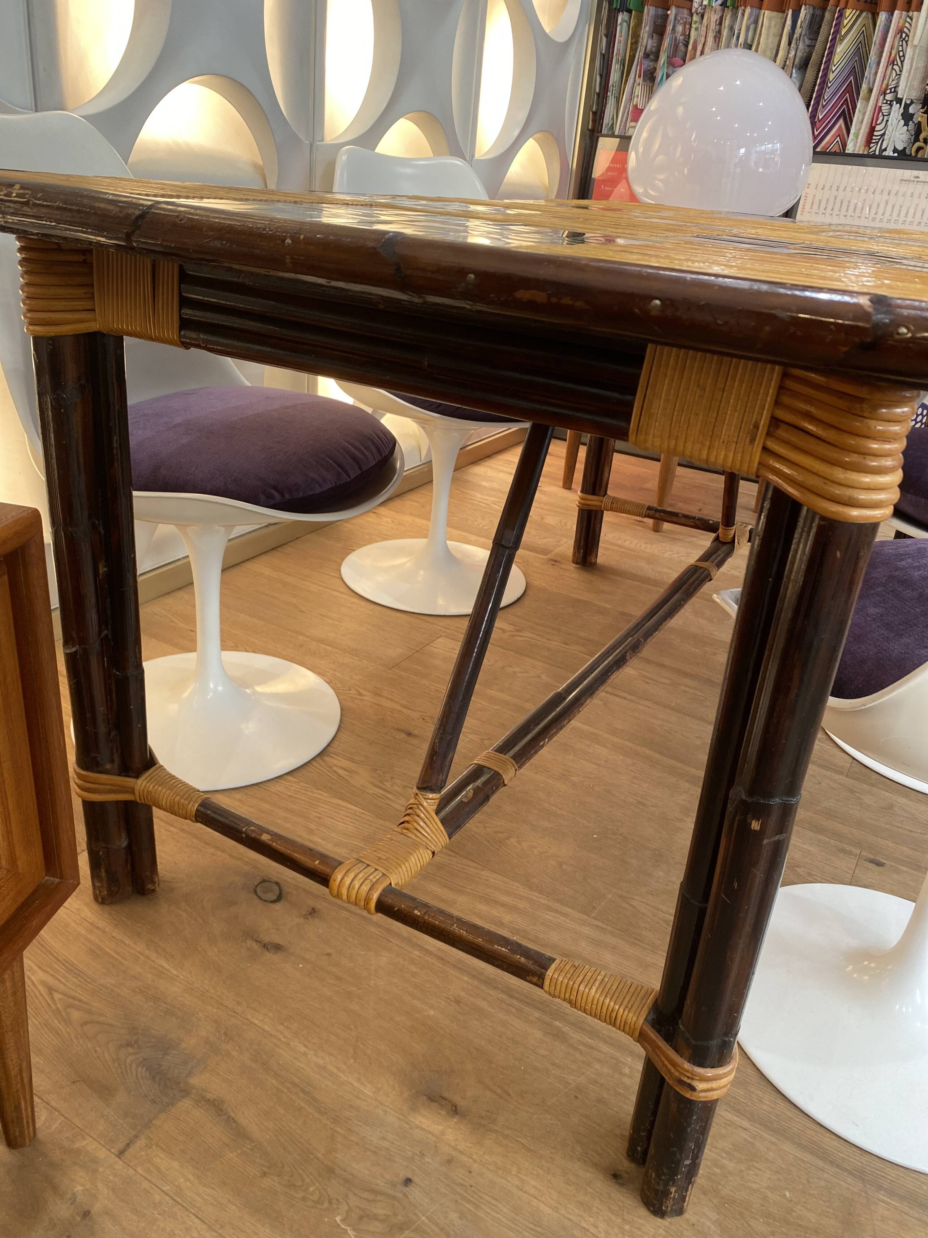 Adrien audoux & frida minet (20th century), dining table in stained rattan,