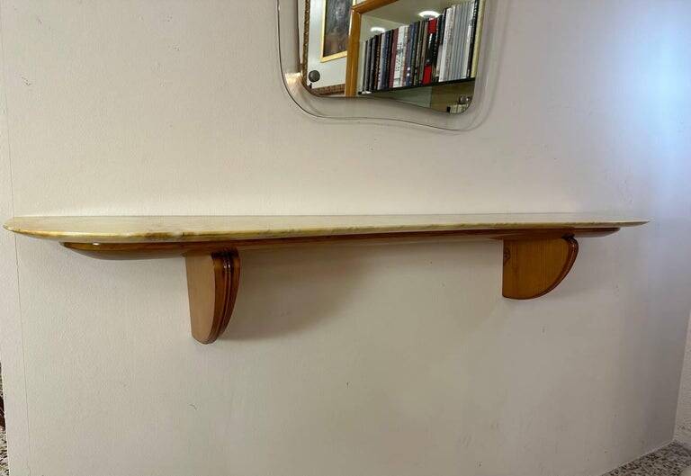 Italian Art Deco Console in Cherry Wood and Siena Marble by Paolo Buffa, 1940s