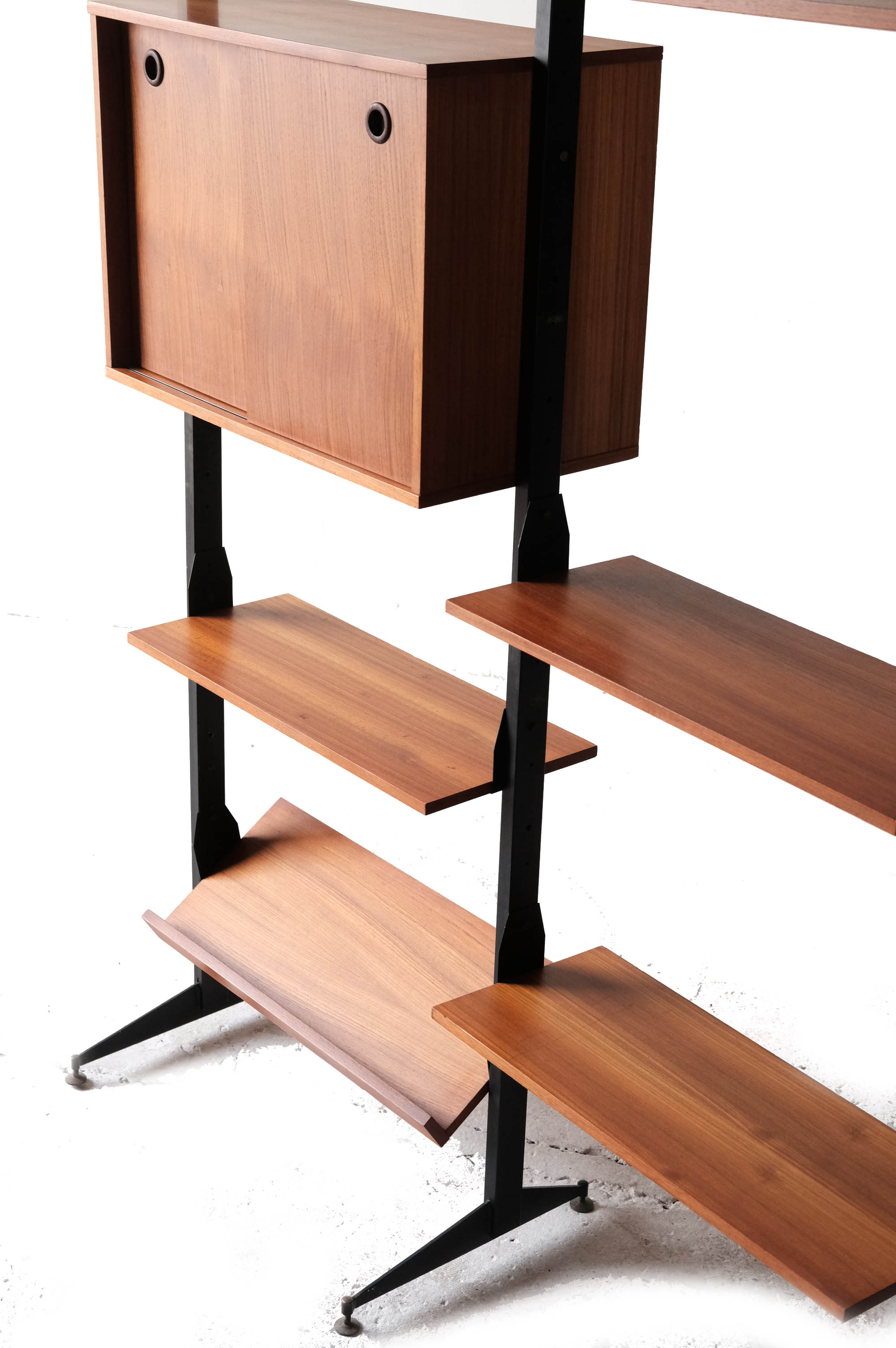 Mid-century italian teak wall unit bookshelf, 1960s