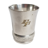 Art Deco-style old silver metal Timbale monogrammed LP