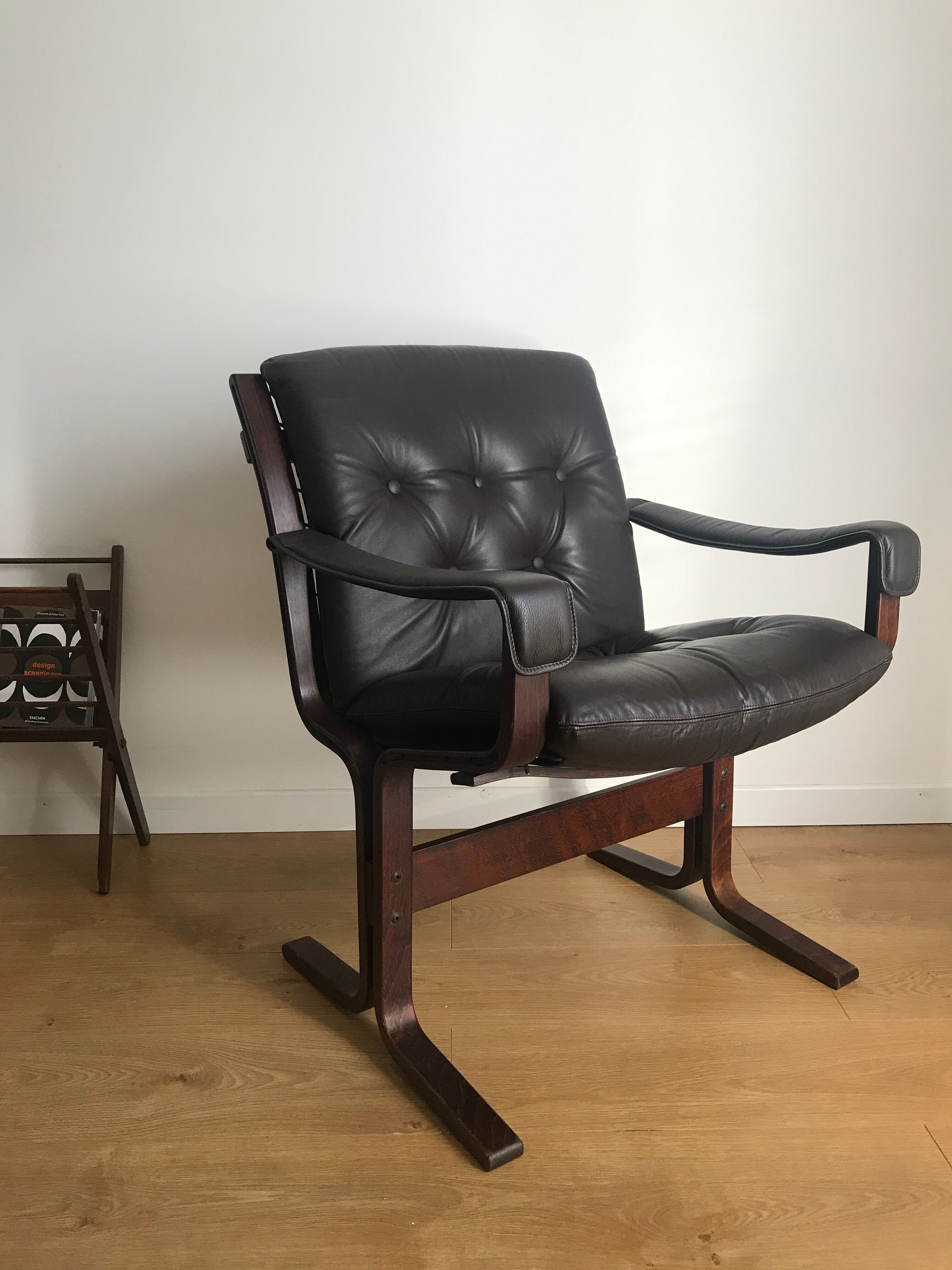 Armchair siesta brown leather by ingmar relling for westnofa