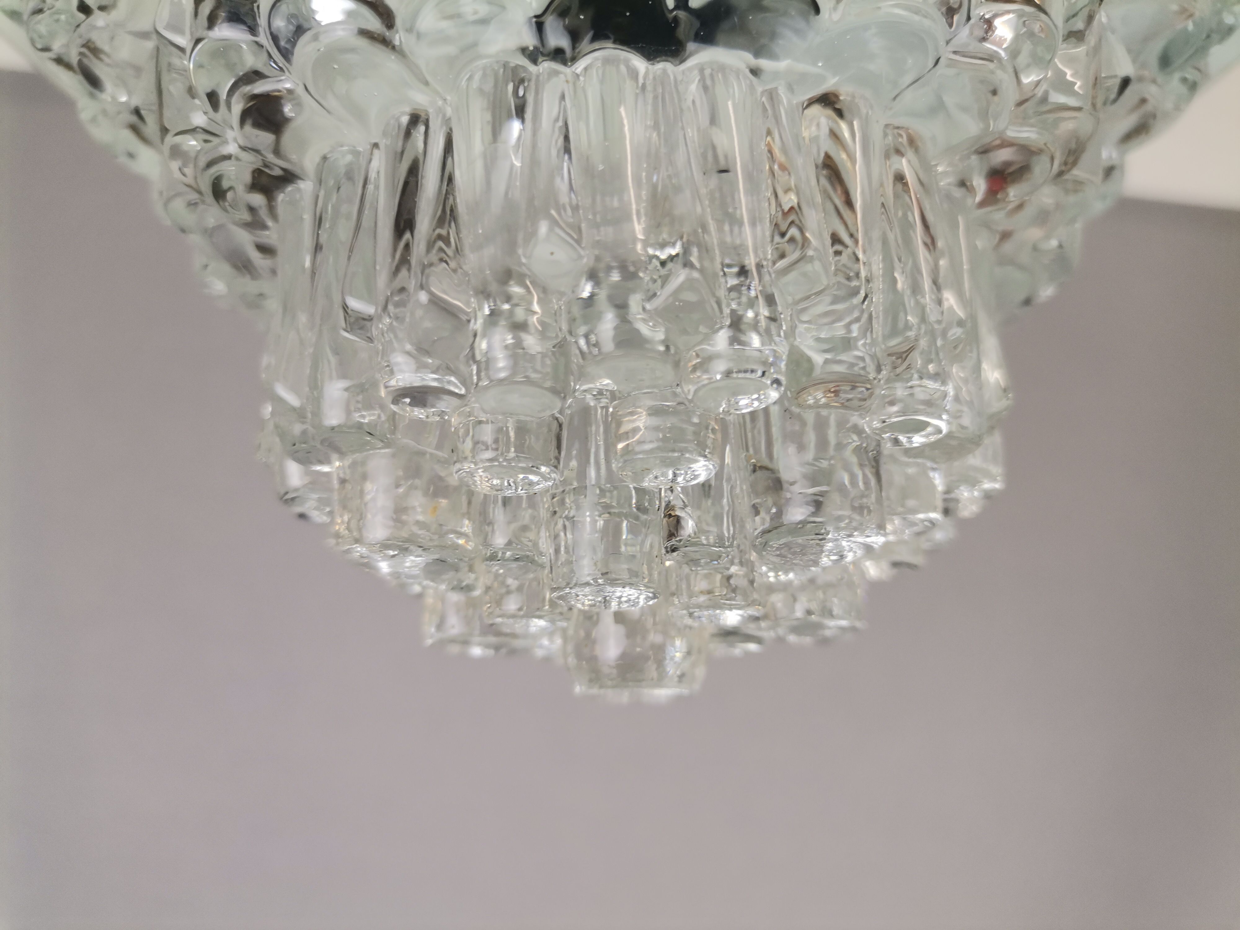 MidCentury Modern clear glass and copper colored aluminium hanging lamp, 1960s