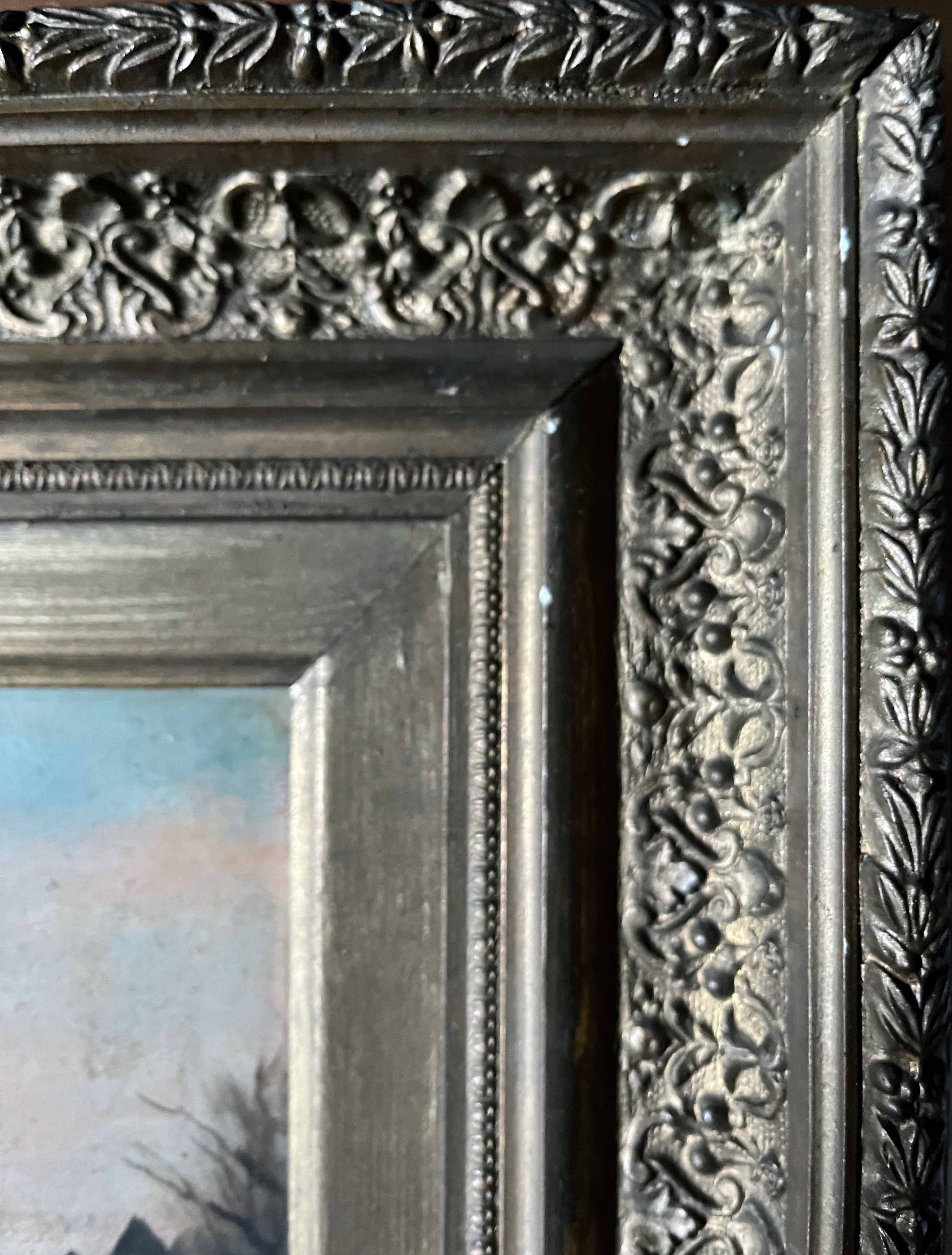 HST painting "Winter landscape with rider" signed Alberty XIX° + frame