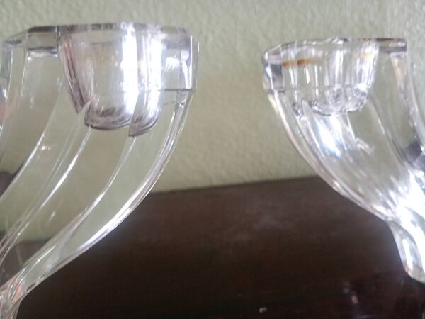 Val Saint Lambert - Paire de bougeoirs 4 feux en cristal - design moderne