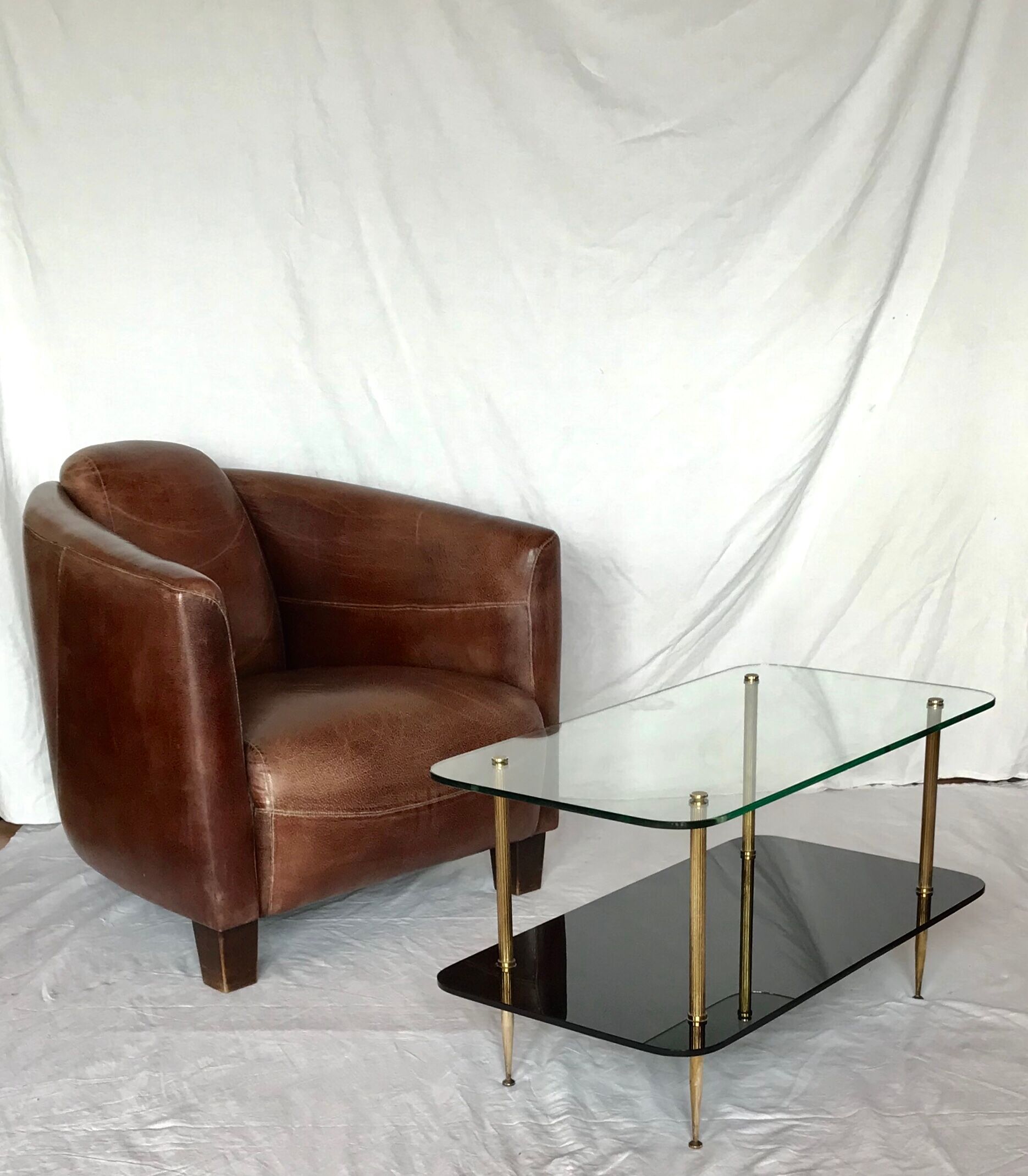 Table basse années 50 verre et laiton