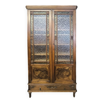1930s Art Deco walnut bookcase cabinet