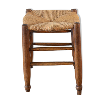 Wooden and straw stool