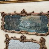 Fireplace Mirror Or Trumeau, Oil On Canvas And Gilded Wood, 18th Century