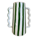 Green and white striped ceramic vase with abstract handmade corrugated handheld
